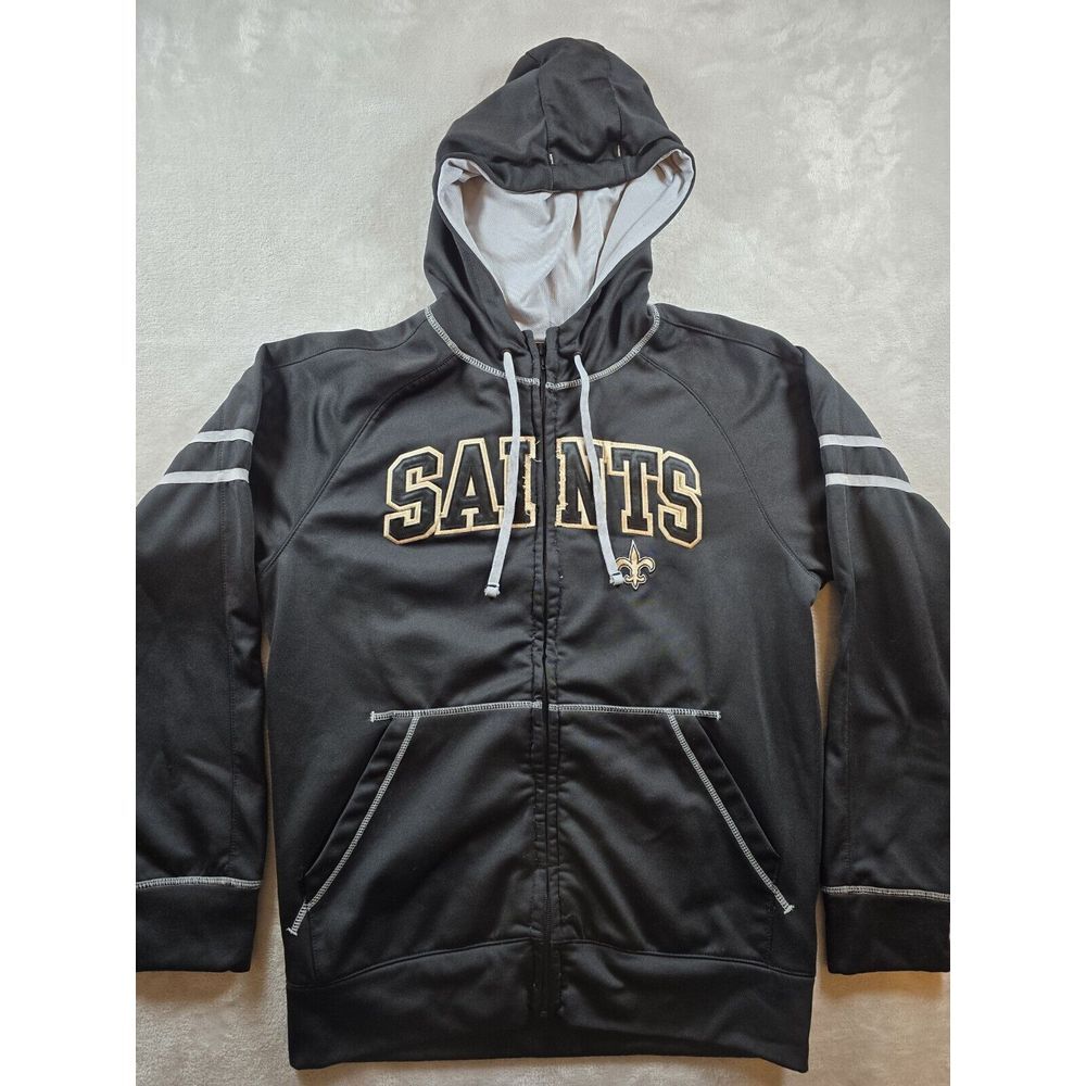 Antigua NFL New Orleans Saints Full Zip Hooded Jacket Mens Medium Black‎